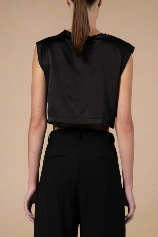  논살란트 레이블 민소매 티셔츠 넌캐럴런트 라벨 멜 크롭 블랙 - NONCHALANT LABEL