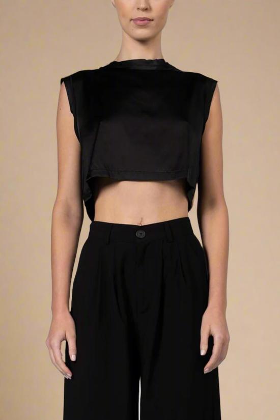  논살란트 레이블 민소매 티셔츠 넌캐럴런트 라벨 멜 크롭 블랙 - NONCHALANT LABEL