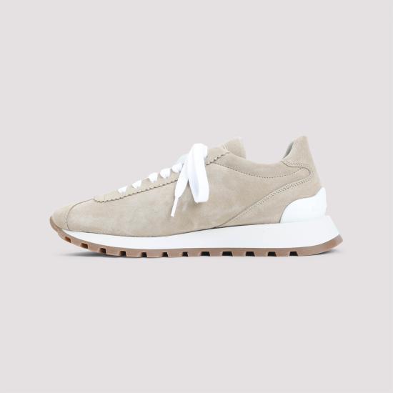 25FW 브루넬로 쿠치넬리 샤이니 탭 스웨이드 러너 스니커즈 MZSFG2110P C4180 NUDE NEUTRALS - BRUNELLO CUCINELLI