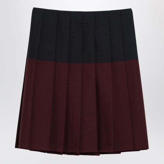 미우미우 투톤 플리츠 미디 스커트 MG2419OOO163O Brown - MIU MIU