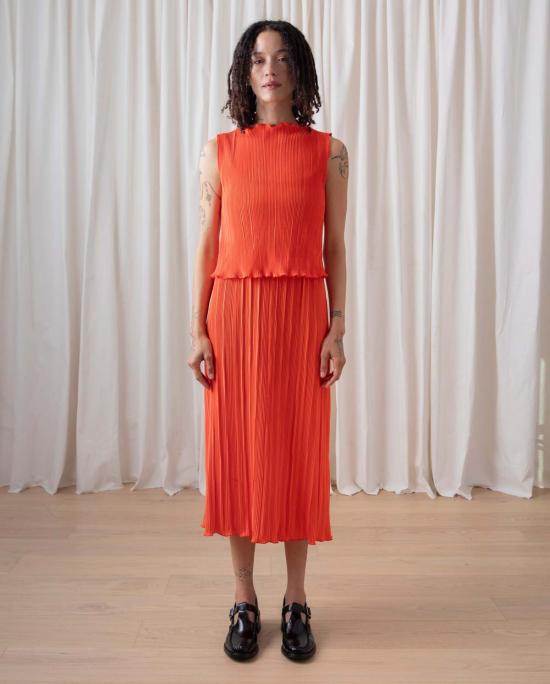  알리 골든 민소매 티셔츠 하이넥 플리츠 탱크 포피 - ALI GOLDEN