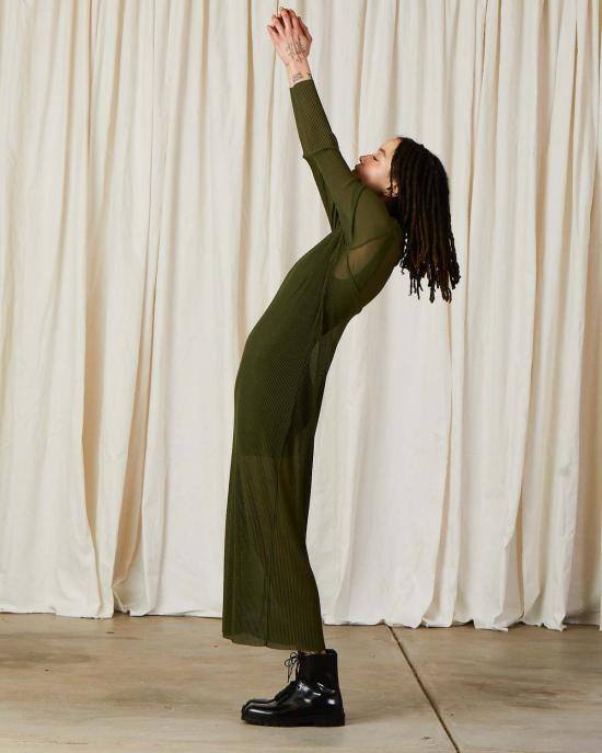  알리 골든 롱 원피스 플리츠 메시 드레스 블랙 - ALI GOLDEN