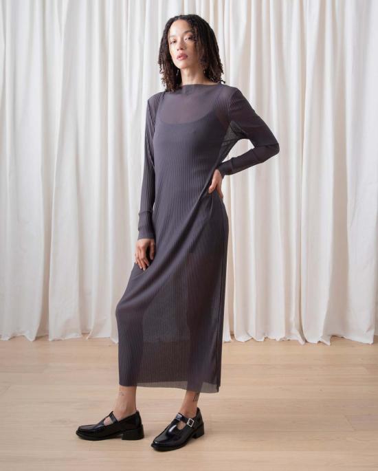  알리 골든 롱 원피스 플리츠 메시 드레스 섀도우 - ALI GOLDEN