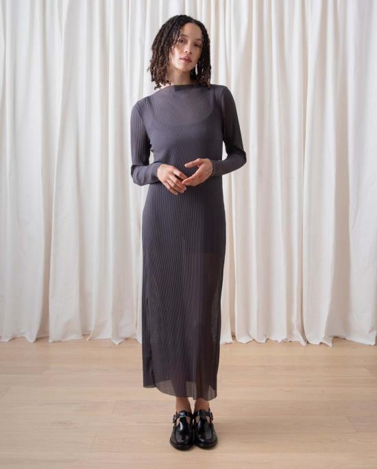  알리 골든 롱 원피스 플리츠 메시 드레스 섀도우 - ALI GOLDEN