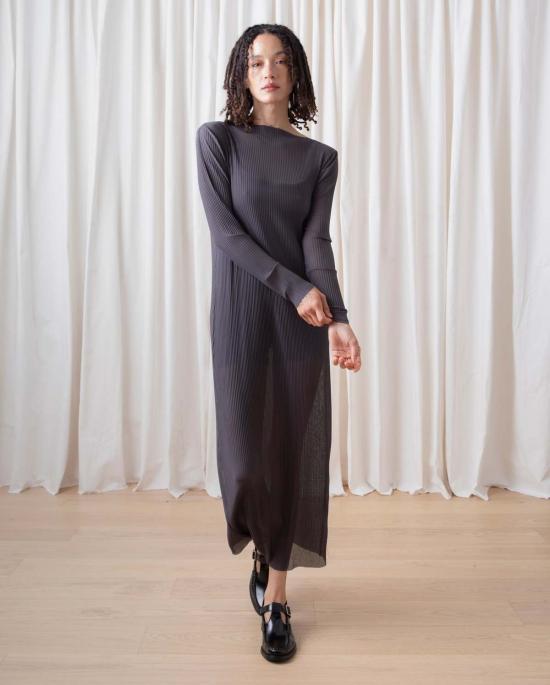  알리 골든 롱 원피스 플리츠 메시 드레스 섀도우 - ALI GOLDEN