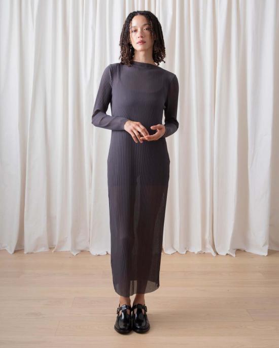  알리 골든 롱 원피스 플리츠 메시 드레스 섀도우 - ALI GOLDEN