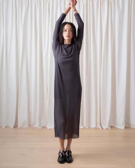  알리 골든 롱 원피스 플리츠 메시 드레스 섀도우 - ALI GOLDEN