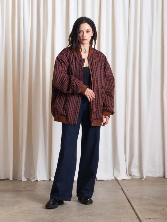  알리 골든 봄버 자켓 오버사이즈 봄버 재킷 러스트/네이비 깅엄 - ALI GOLDEN