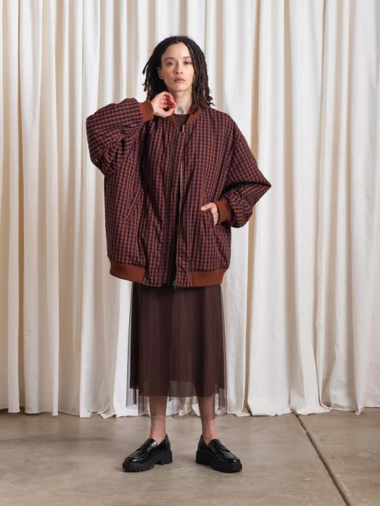  알리 골든 봄버 자켓 오버사이즈 봄버 재킷 러스트/네이비 깅엄 - ALI GOLDEN