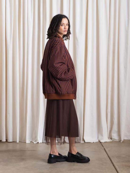  알리 골든 봄버 자켓 오버사이즈 봄버 재킷 러스트/네이비 깅엄 - ALI GOLDEN