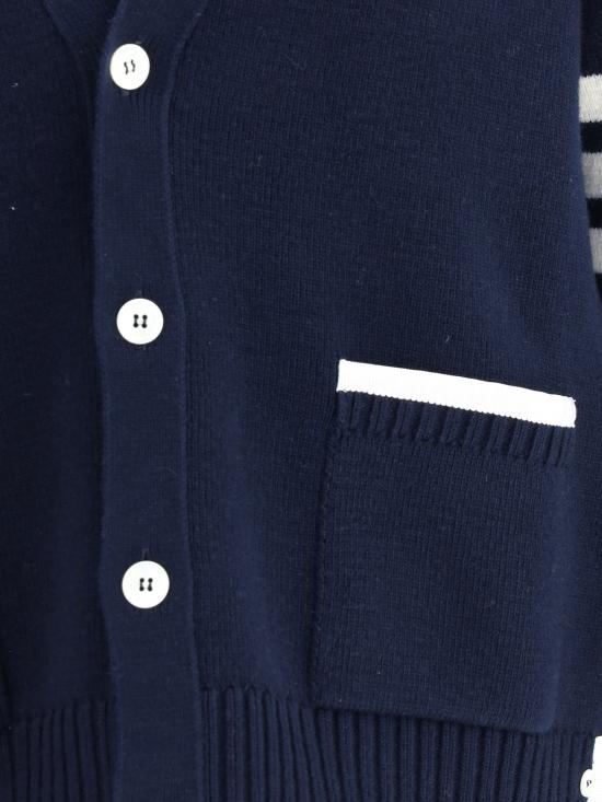 25FW 톰브라운 4바 밀라노 스티치 브이넥 메리노 울 가디건  MKC608AY1029 415 BLUE - THOM BROWNE