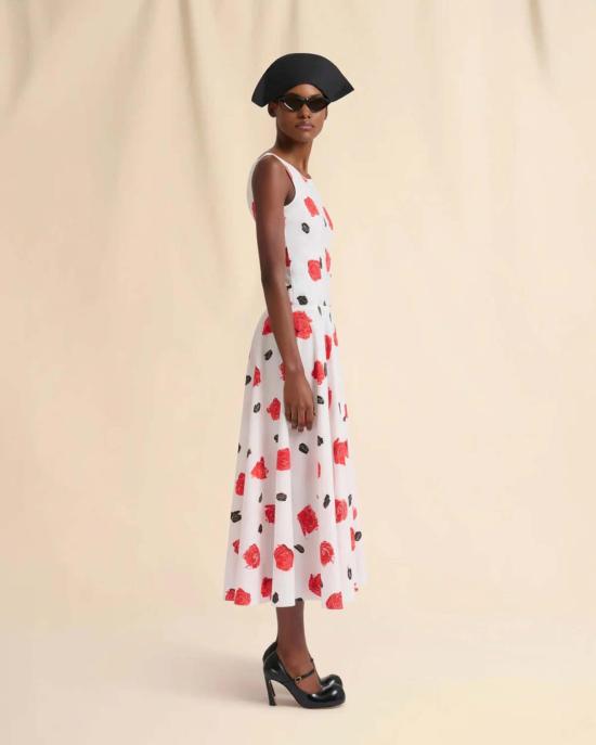  마르니 롱 원피스 팝린 버스티에 아이리스 프린트 드레스 - MARNI