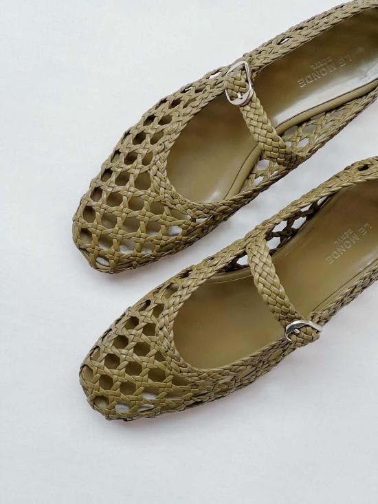  르 몽드 베릴 뮬/슬리퍼 우븐 메리 제인 카키 - LE MONDE BERYL