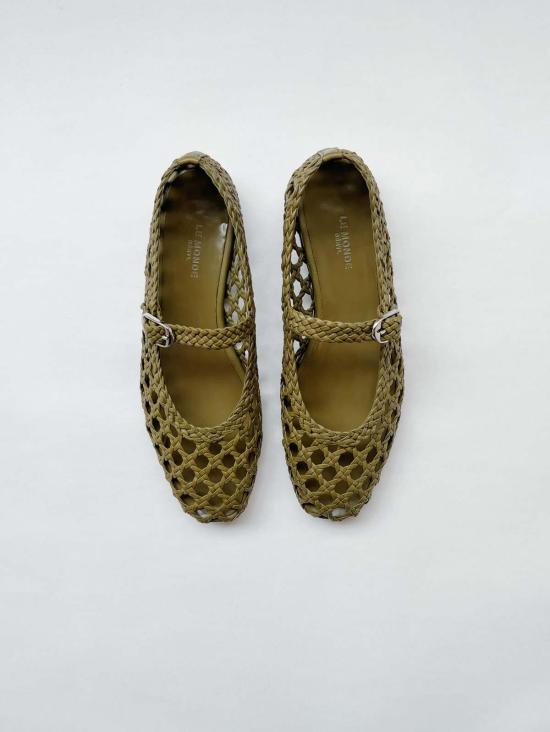  르 몽드 베릴 뮬/슬리퍼 우븐 메리 제인 카키