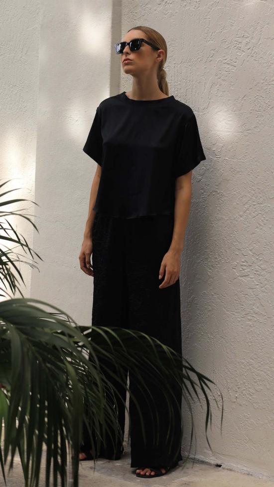  파렌테지 스트레이트 팬츠 실크 팬츠 블랙 - PARENTEZI