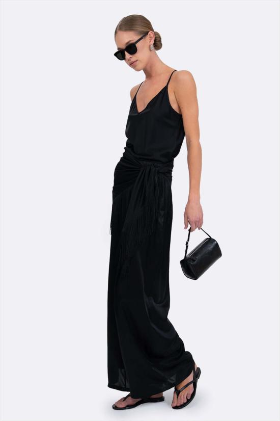  파렌테지 스트레이트 팬츠 실크 팬츠 블랙