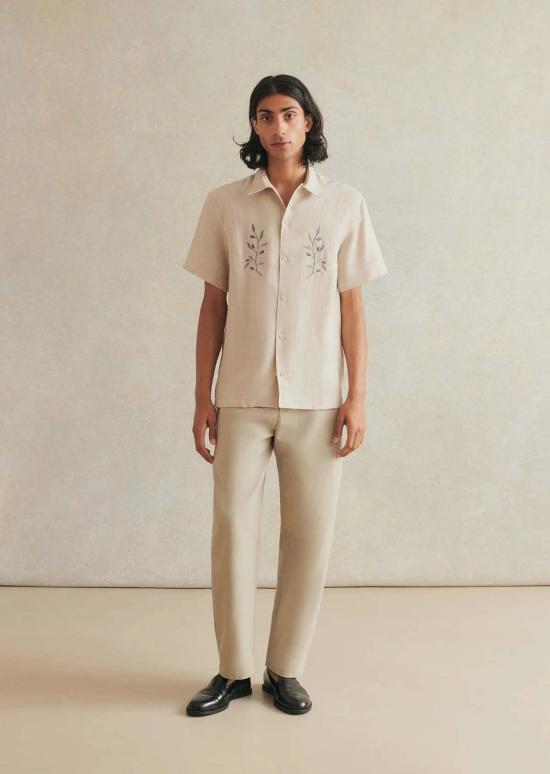  De Bonne Facture 반팔 셔츠 캠프 칼라 자수  올리브 브랜치 - OTHER BRANDS