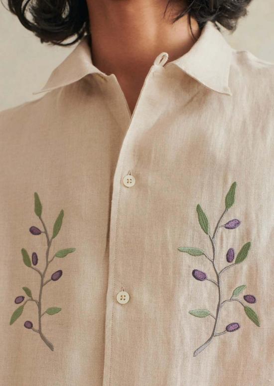  De Bonne Facture 반팔 셔츠 캠프 칼라 자수  올리브 브랜치 - OTHER BRANDS