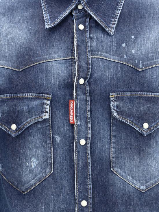 25FW 디스퀘어드2 패션 디스트레스드 웨스턴 셔츠  S74DM0935S30341 470 BLUE - DSQUARED2