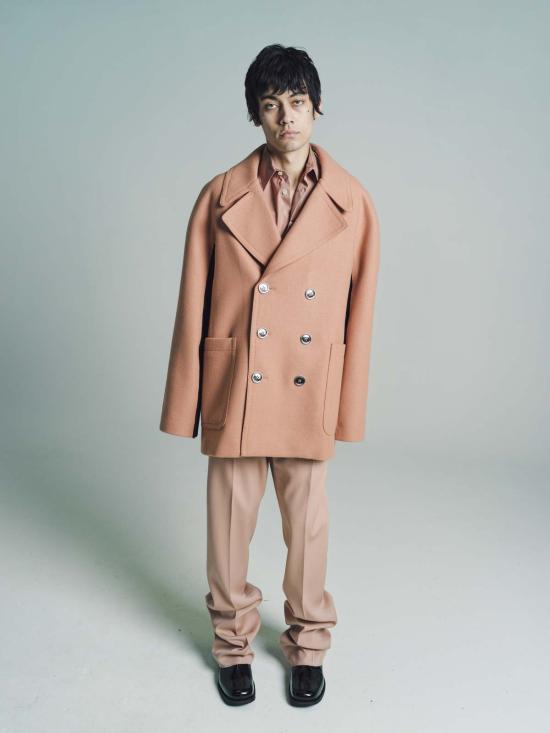  랑방 코트 핑크 클레이 콘트라스트 패널 피코트 브라운 - LANVIN