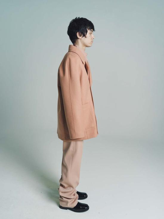  랑방 코트 핑크 클레이 콘트라스트 패널 피코트 브라운 - LANVIN