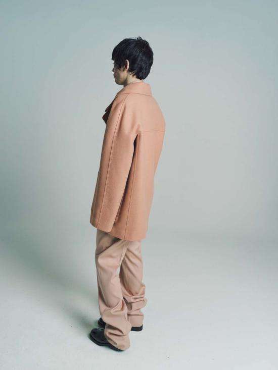  랑방 코트 핑크 클레이 콘트라스트 패널 피코트 브라운 - LANVIN