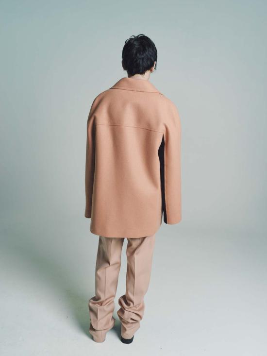  랑방 코트 핑크 클레이 콘트라스트 패널 피코트 브라운 - LANVIN