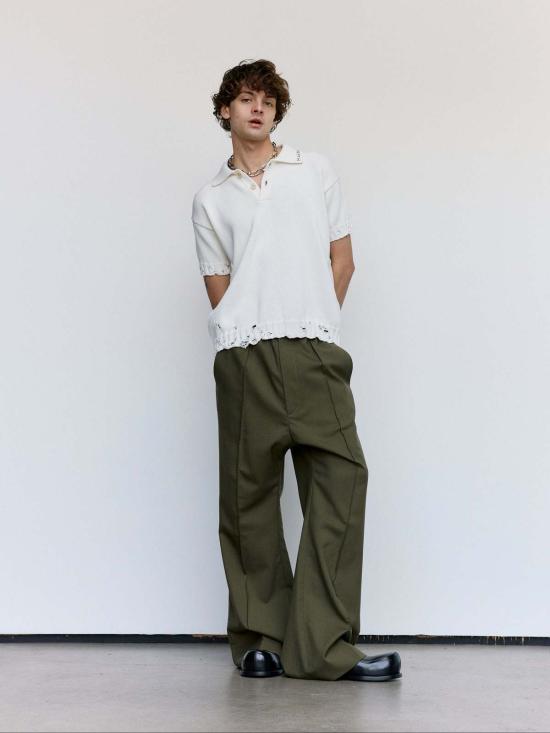  마르니 스트레이트 팬츠 딥 세이지 트로피컬 울 플리츠 팬츠 - MARNI