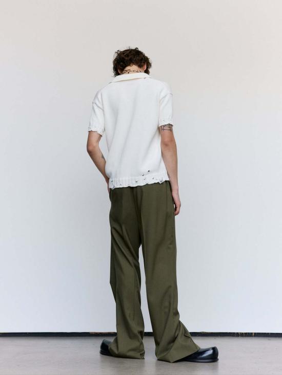  마르니 스트레이트 팬츠 딥 세이지 트로피컬 울 플리츠 팬츠 - MARNI