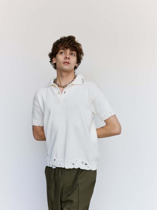  마르니 폴로 티셔츠 릴리 화이트 코튼 디셰블드 폴로