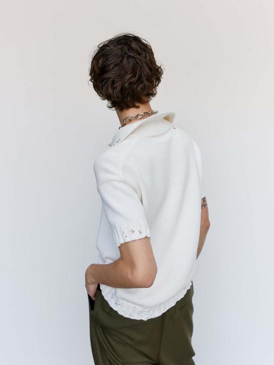  마르니 폴로 티셔츠 릴리 화이트 코튼 디셰블드 폴로 - MARNI