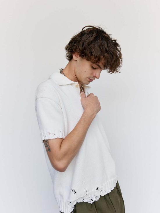  마르니 폴로 티셔츠 릴리 화이트 코튼 디셰블드 폴로 - MARNI