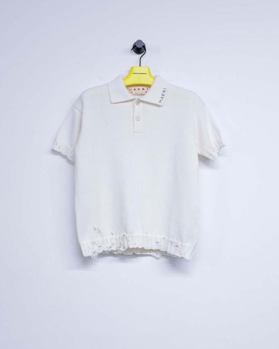  마르니 폴로 티셔츠 릴리 화이트 코튼 디셰블드 폴로 - MARNI