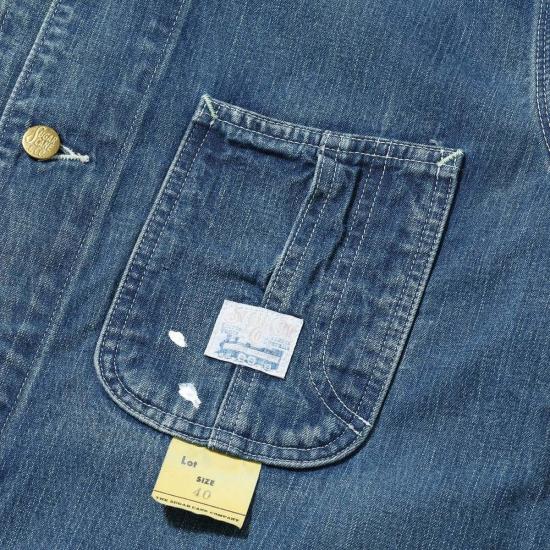  슈가케인 데님 자켓 Sc15708 11온스 블루 데님 워크 코트 에이지드 모델 코트 - SUGAR CANE