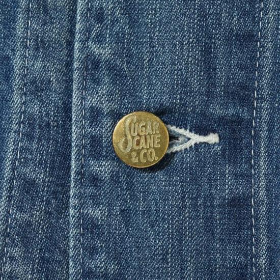  슈가케인 데님 자켓 Sc15708 11온스 블루 데님 워크 코트 에이지드 모델 코트 - SUGAR CANE