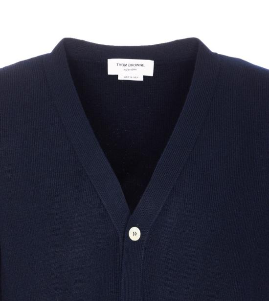 25FW 톰브라운 4바 밀라노 스티치 브이넥 메리노 울 가디건  MKC608AY1029415 BLUE - THOM BROWNE