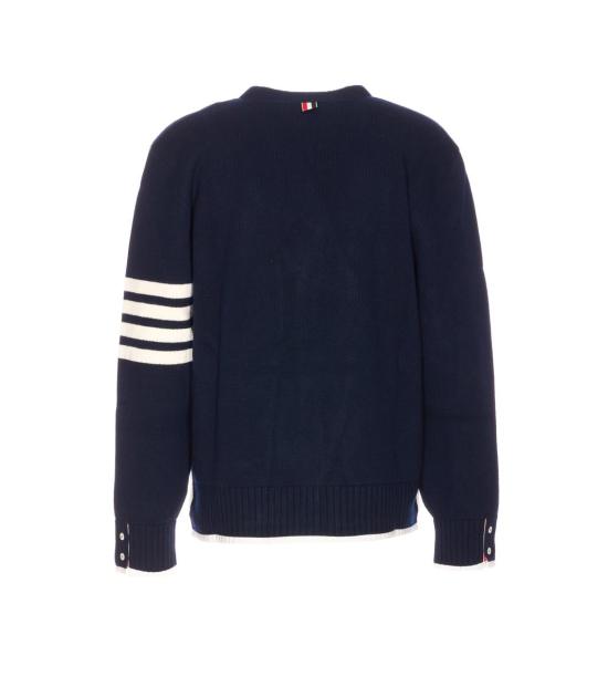 25FW 톰브라운 4바 밀라노 스티치 브이넥 메리노 울 가디건  MKC608AY1029415 BLUE - THOM BROWNE