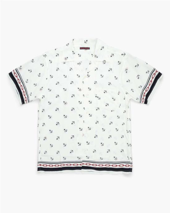 Blue Blue Japan 반팔 셔츠 블루 블루 재팬 체인 & 앵커 알로하  화이트