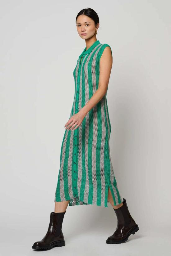  아뜰리에 델핀 롱 원피스 아틀리에 델핀 셔츠 드레스 오픈워크 니트 드레스 그린/실버 - ATELIER DELPHINE