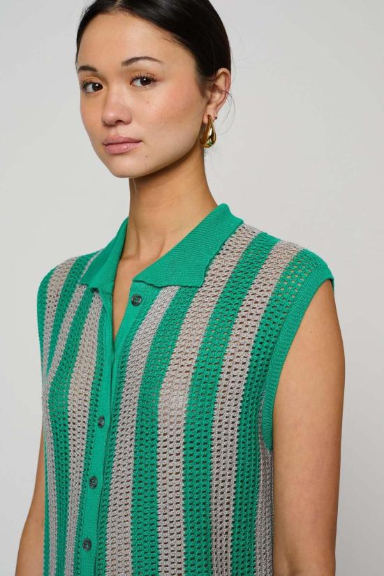  아뜰리에 델핀 롱 원피스 아틀리에 델핀 셔츠 드레스 오픈워크 니트 드레스 그린/실버 - ATELIER DELPHINE