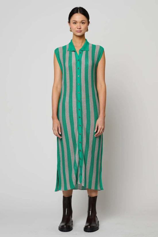  아뜰리에 델핀 롱 원피스 아틀리에 델핀 셔츠 드레스 오픈워크 니트 드레스 그린/실버