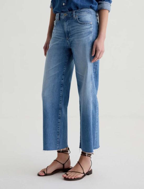  아드리아노 골드슈미드 데님 팬츠 Ag Jeans Saige 와이드 레그 크롭 패널 진 - ADRIANO GOLDSCHMIED