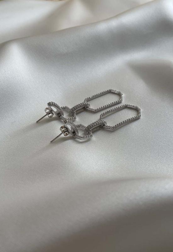  더 엔케이씨 스토어 이어링 Nkc Store Dangle Crystal Linked Earrings Silver - The NKC Store