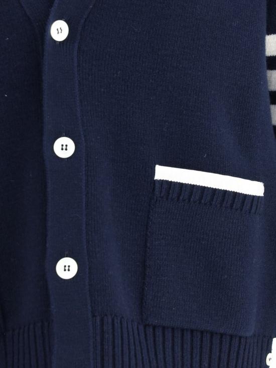 25FW 톰브라운 4바 밀라노 스티치 브이넥 메리노 울 가디건  MKC608AY1029 415 BLUE - THOM BROWNE