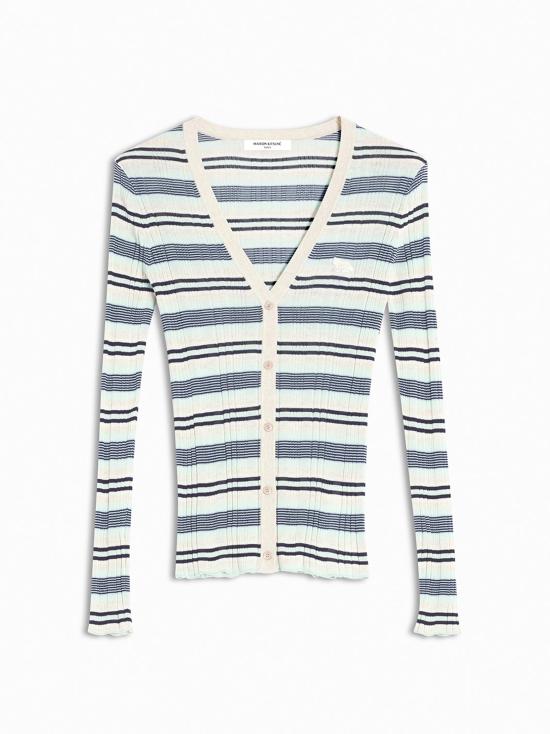 25SS 메종키츠네 가디건 OW00505KT1122 0269 MINT ICE SMOKE STRIPES