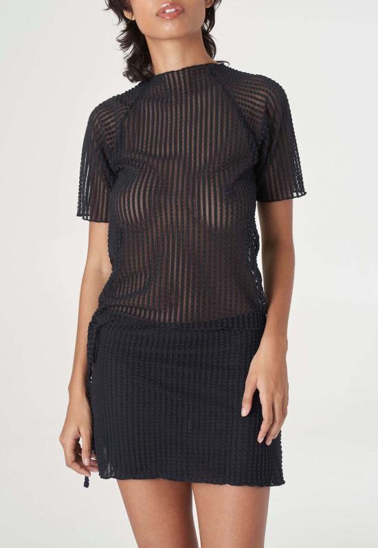  파이드 미 나우 블라우스 지금 만나보세요 애디슨 시어서커 래글런 모크넥 탑 - FIND ME NOW