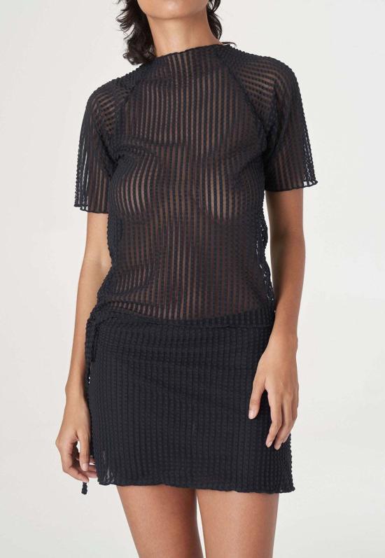  파이드 미 나우 블라우스 지금 만나보세요 애디슨 시어서커 래글런 모크넥 탑