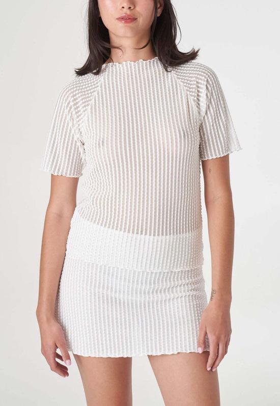  파이드 미 나우 블라우스 지금 만나보세요 애디슨 시어서커 래글런 모크넥 탑