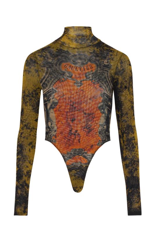 25FW 장 폴 고티에 바디수트 티셔츠 25 03 W TO306 M006P 004115 Black khaki orange