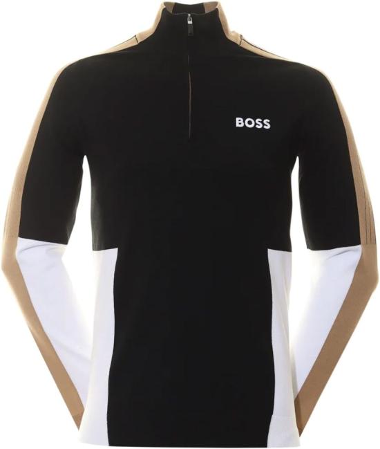  휴고보스 Hugo Boss Zolkar 컬러블록 하프 지퍼 코튼 니트 스웨터 블랙